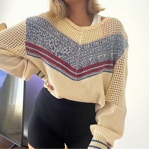 FREE PEOPLE NWT Cream, Blue and Red Knit Sweater